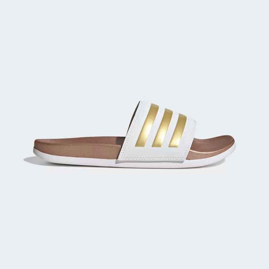 Adidas Adilette Comfort Slides Cloud White & Matte Gold