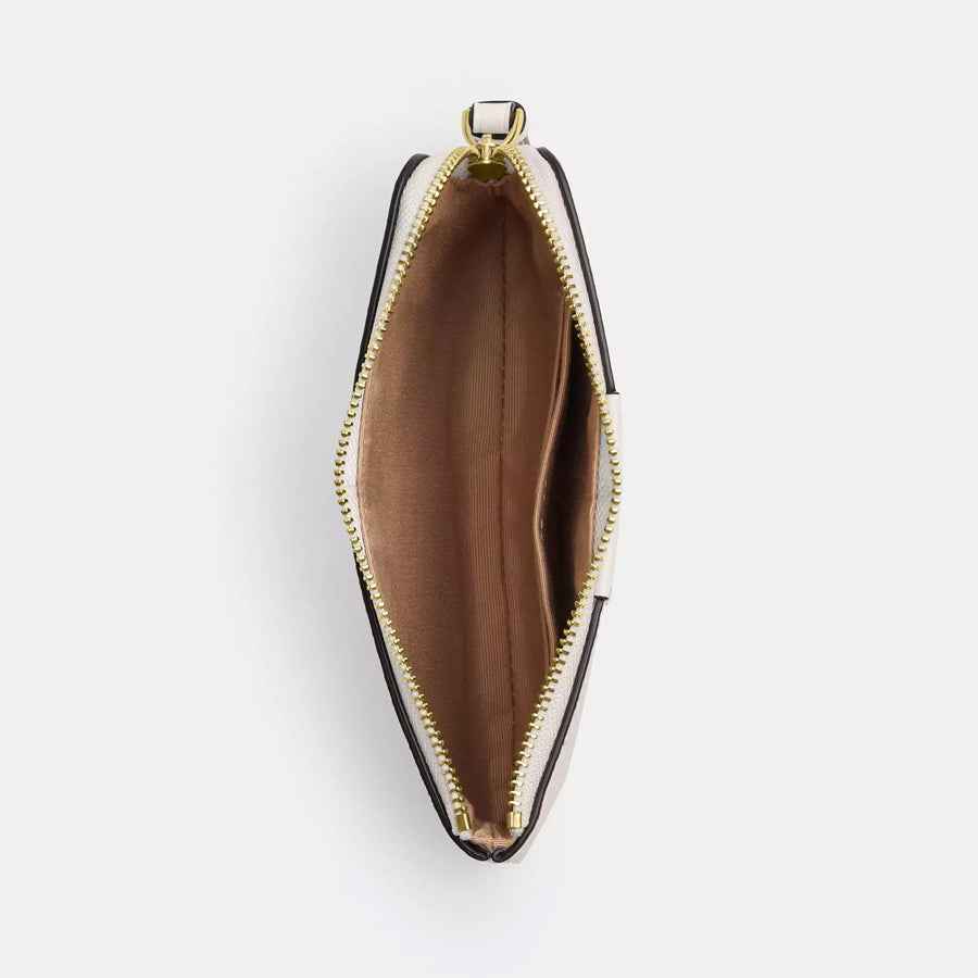 Coach Corner Zip Wristlet In Signature Canvas With Stripe Glacier White