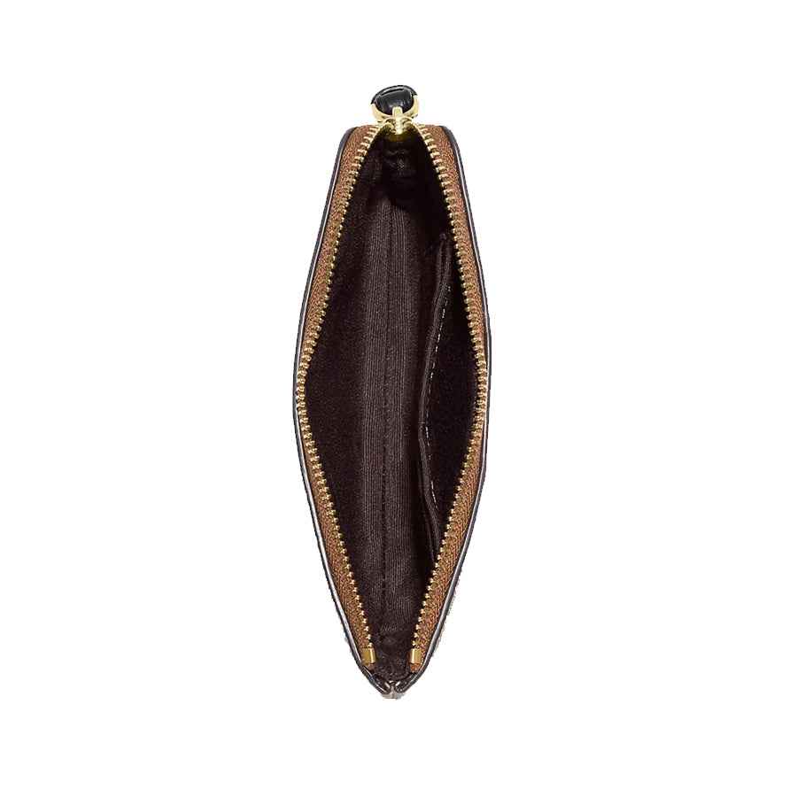 Coach Corner Zip Wristlet In Signature Canvas With Stripe Gold Khaki
