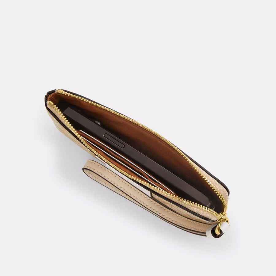 Coach Corner Zip Wristlet In Signature Canvas With Stripe Light Khaki