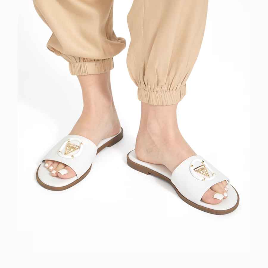 Guess Magnify Faux-Leather Beach Slides White