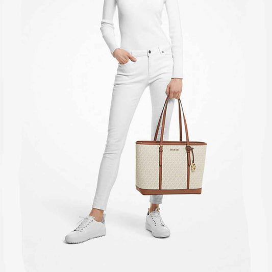 Michael Kors Jet Set Travel Large Logo Tote Bag Vanilla
