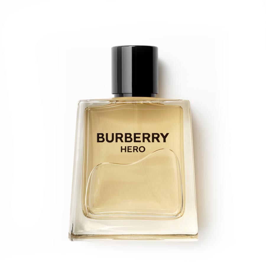 Burberry Hero perfume bottle on a white background