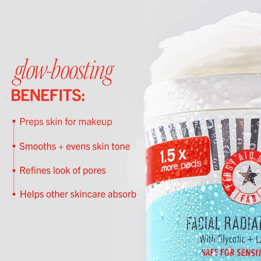 First Aid Beauty Facial Radiance Pads with Glycolic + Lactic Acids – Exfoliating Pads with AHA