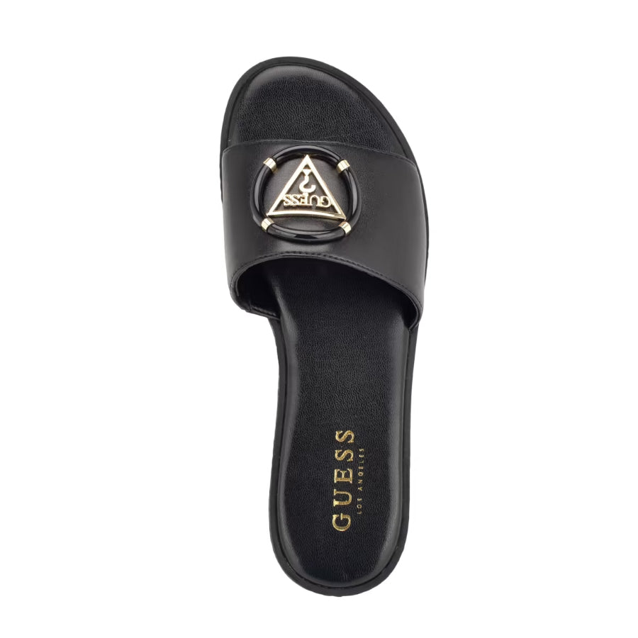 Guess Magnify Faux-Leather Beach Slides Black 