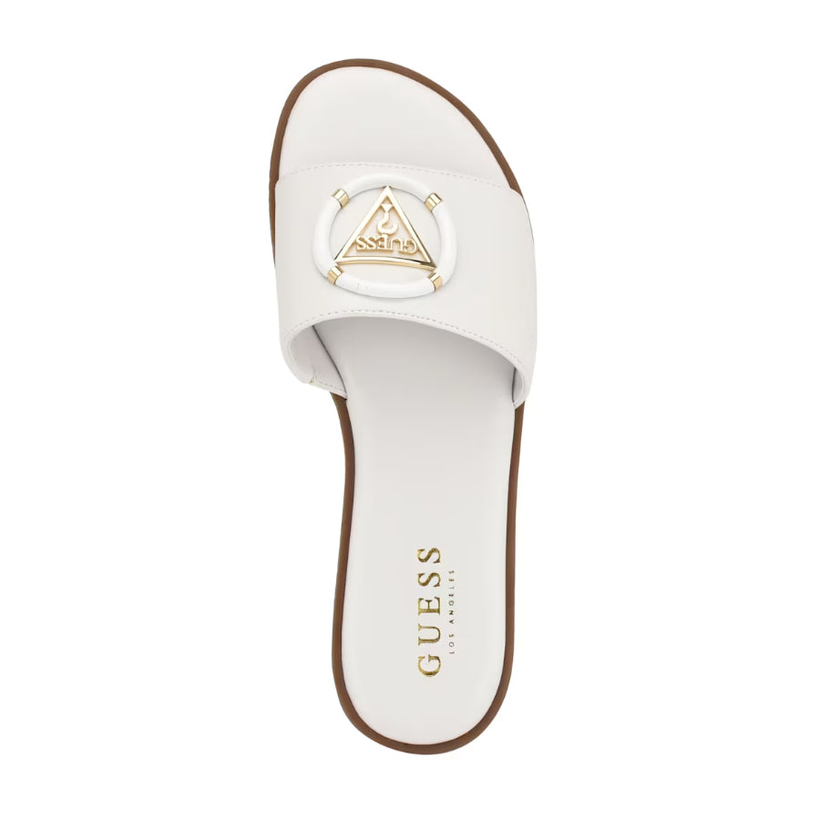 Guess Magnify Faux-Leather Beach Slides White