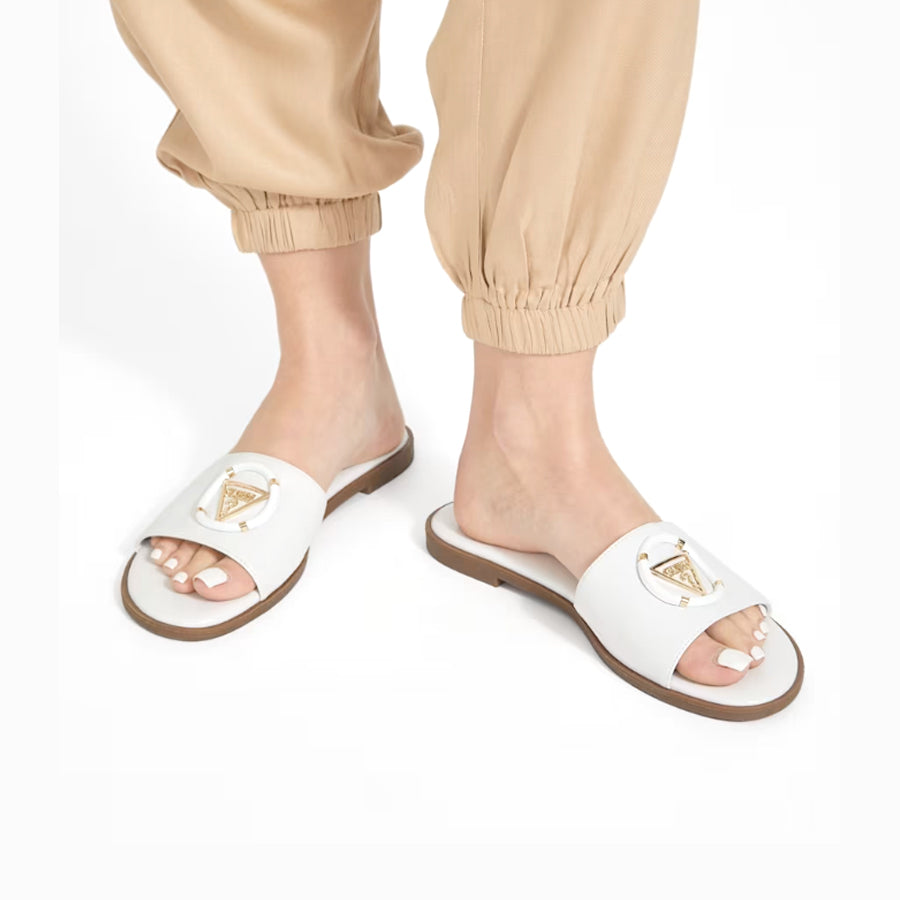 Guess Magnify Faux-Leather Beach Slides White