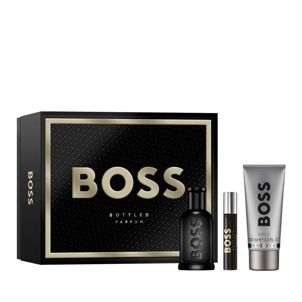 Hugo Boss Bottled Parfum men gift set 3 piece 100ml 10ml travel spray shower gel 100ml Pakistan luxury perfume