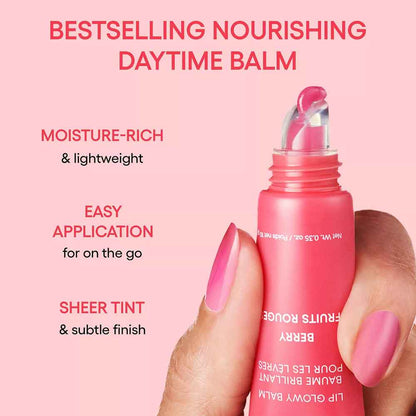 LANEIGE Midnight Minis Lip balm bottle held by a hand with text on a pink background