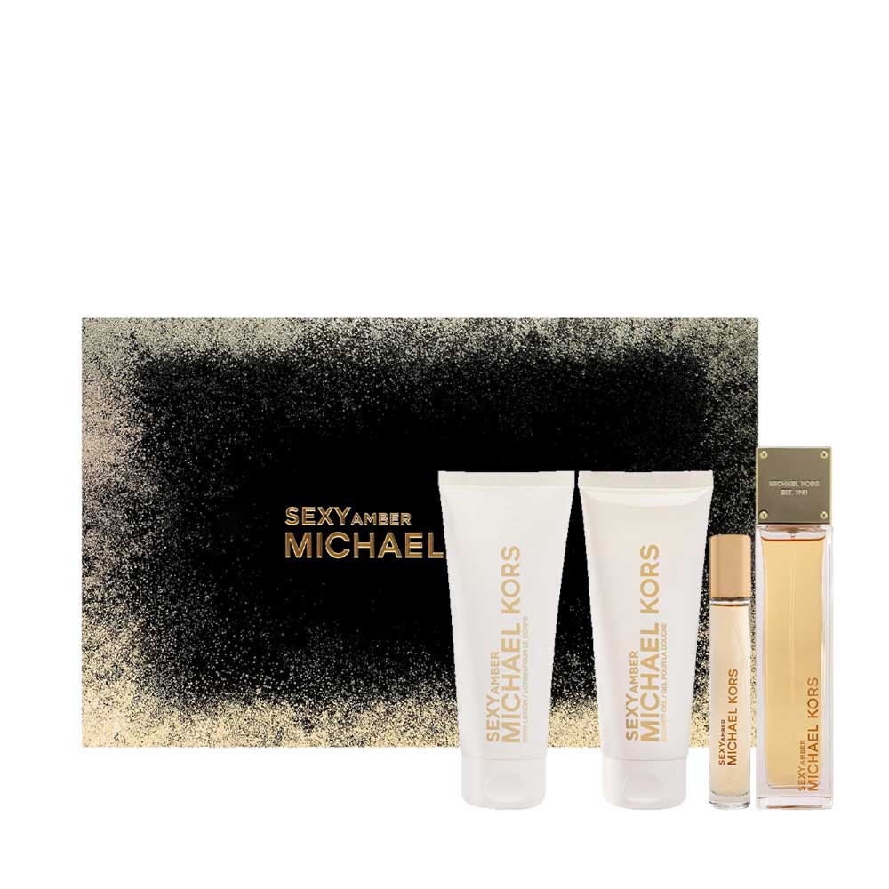 Michael Kors Sexy Amber women gift set 4 piece 100ml EDP body lotion shower gel 10ml travel spray Pakistan