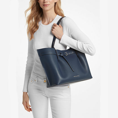 Michael Kors Emilia Large Pebbled Leather Tote Bag Navy