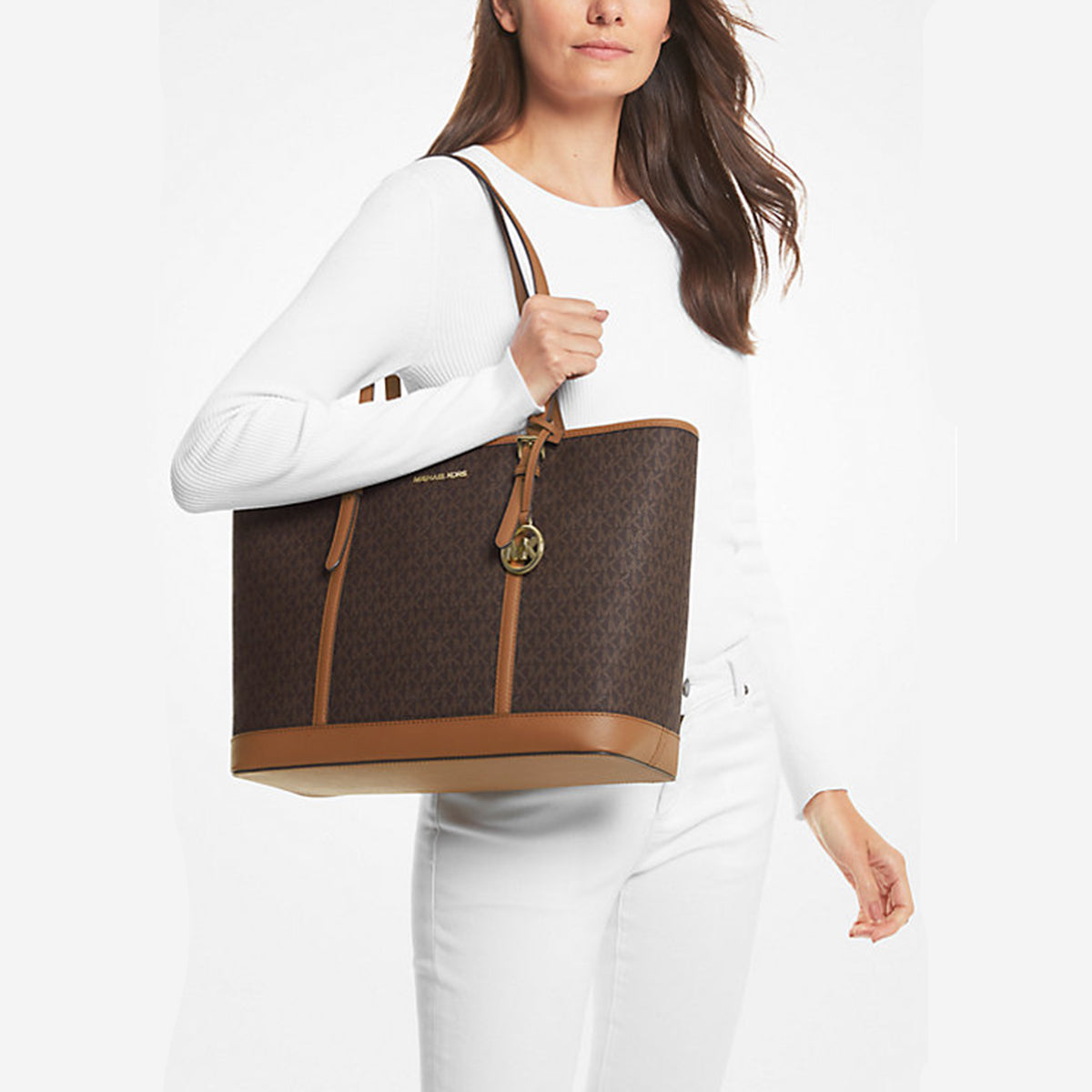 Michael Kors Jet Set Travel Large Logo Tote Bag Brown