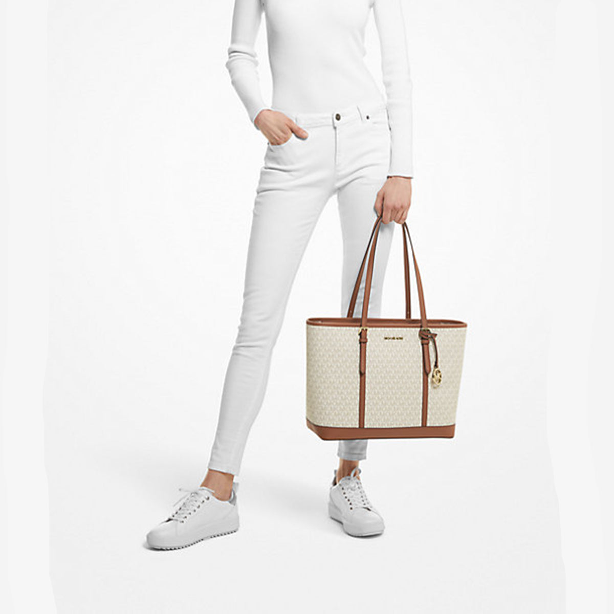 Michael Kors Jet Set Travel Large Logo Tote Bag Vanilla