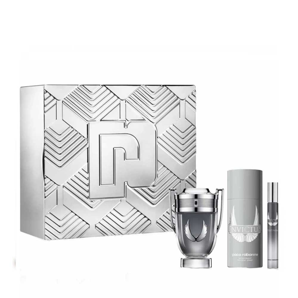 Paco Rabanne Invictus Platinum men gift set 3 piece 100ml EDP deodorant 150ml travel spray 10ml Pakistan