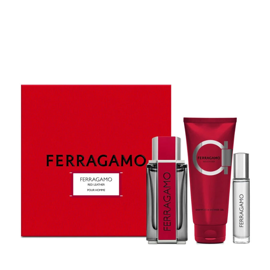 Salvatore Ferragamo Ferragamo Red Leather Gift Set For Men