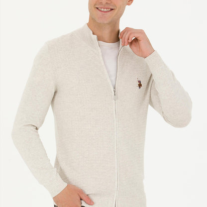 US Polo Assn Men's Stone Melange Basic Knitwear Zipper Cardigan