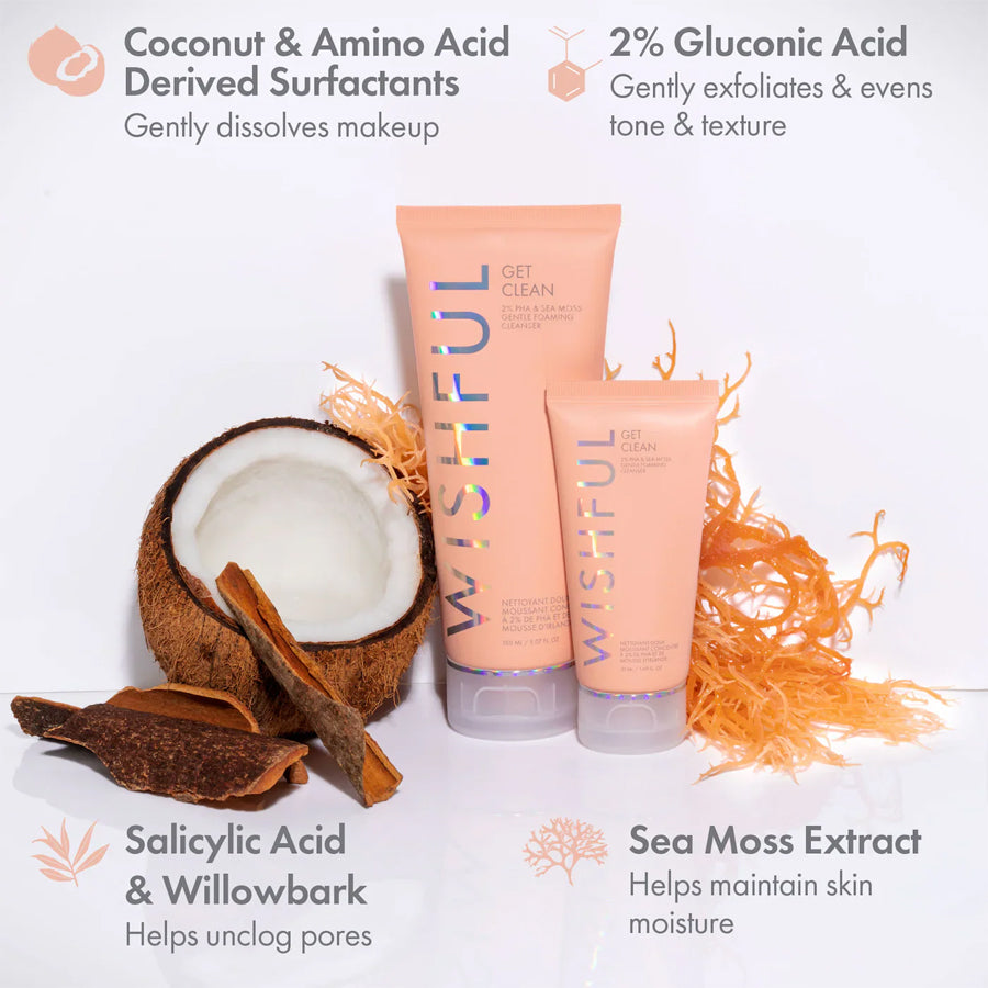 Wishful Get Clean 2% PHA & Sea Moss Gentle Foaming Cleanser 50ml 