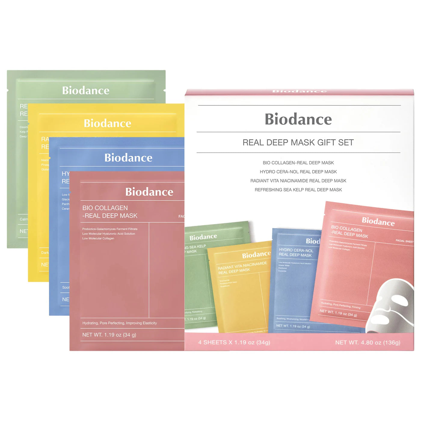 Biodance Real Deep Mask Gift Set - 4 Masks for Pore Care, Hydration, Calming and Dark Spot Treatment
