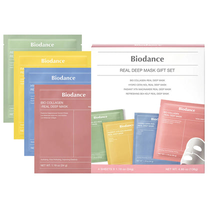 Biodance Real Deep Mask Gift Set - 4 Masks for Pore Care, Hydration, Calming and Dark Spot Treatment